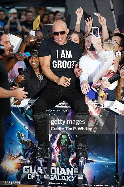 Vin Diesel attends the UK Premiere of "Guardians of the Galaxy" at Empire Leicester Square on July 24, 2014 in London, England.