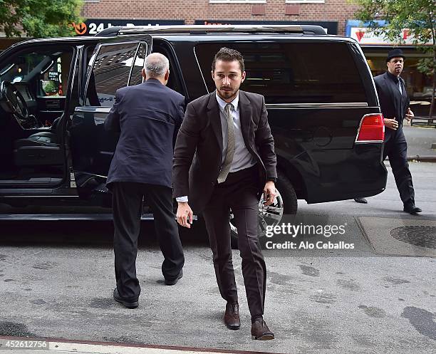 Shia LaBeouf arrives at the Greenwhich Hotel following his court appearance on July 24, 2014 in New York City.