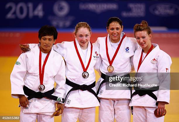 Bronze medalists Kalpana Thoudam of India and Lisa Kearney of Northern Ireland, Gold medalist Louise Renicks of Scotland and silver medalist Kelly...