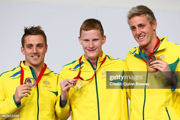 Gold medallist Rowan Crothers of Australia poses with silver medallist Matthew Cowdrey of Australia and bronze medallist Brenden Hall of Australia...