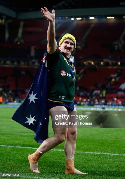 Paul Gallen of Australia celebrates after the Rugby League World Cup final between New Zealand and Australia at Old Trafford on November 30, 2013 in...