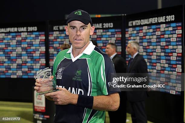 Trent Johnston Of Ireland who was man of the match in the Ireland v Afghanistan Final won by Ireland at the ICC World Twenty20 Qualifiers at the...