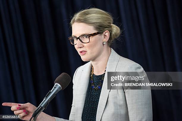 State Department Deputy Spokeswoman Marie Harf speaks during a briefing at the Washington Foreign Press Center July 24, 2014 in Washington, DC. Harf...