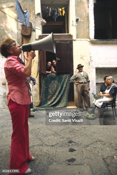 Movie Director Lina Wertmuller on the set of Pasqualino on August 1, 1975 in Naples, Italy.