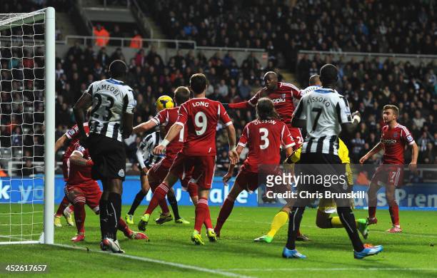 Yoan Gouffran of Newcastle United scores the opening goal during the Barclays Premier League match between Newcastle United and West Bromwich Albion...