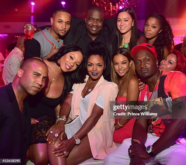 Jacob York, Sarah Vivan, Sheneka Adams, Rasheeda, Karrueche Tran, Krik Frost attend the 13th annual birthday party of the Wolf of Black Hollywood at...