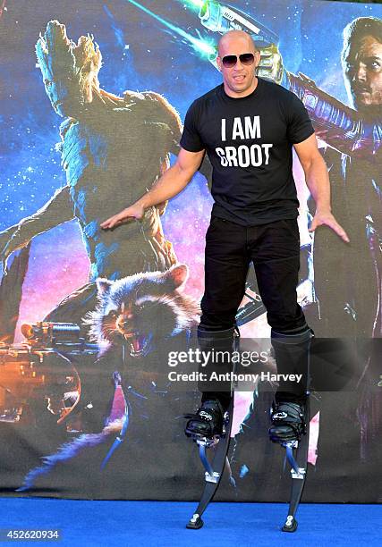 Vin Diesel attends the UK Premiere of "Guardians of the Galaxy" at Empire Leicester Square on July 24, 2014 in London, England.