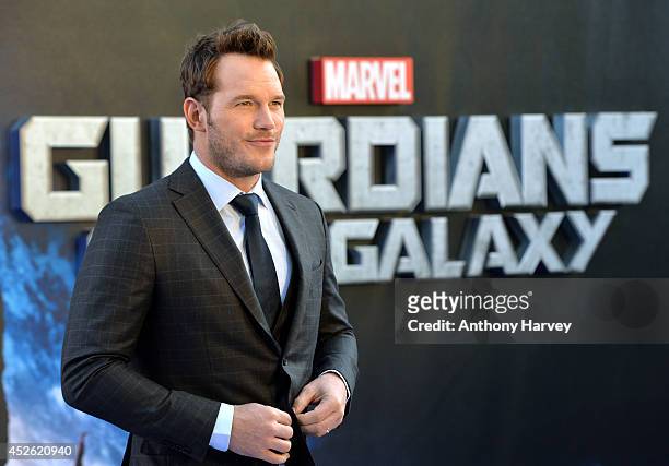 Chris Pratt attends the UK Premiere of "Guardians of the Galaxy" at Empire Leicester Square on July 24, 2014 in London, England.