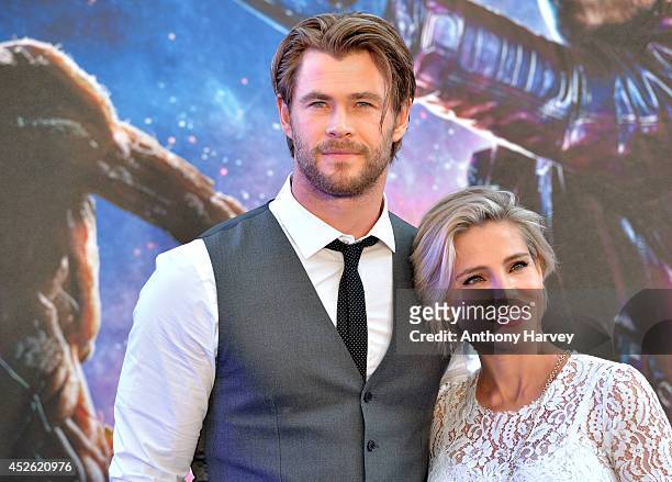 Chris Hemsworth and Elsa Pataky attend the UK Premiere of "Guardians of the Galaxy" at Empire Leicester Square on July 24, 2014 in London, England.
