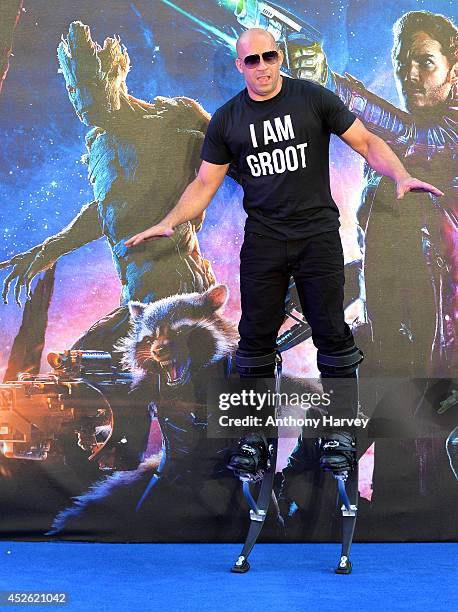 Vin Diesel attends the UK Premiere of "Guardians of the Galaxy" at Empire Leicester Square on July 24, 2014 in London, England.