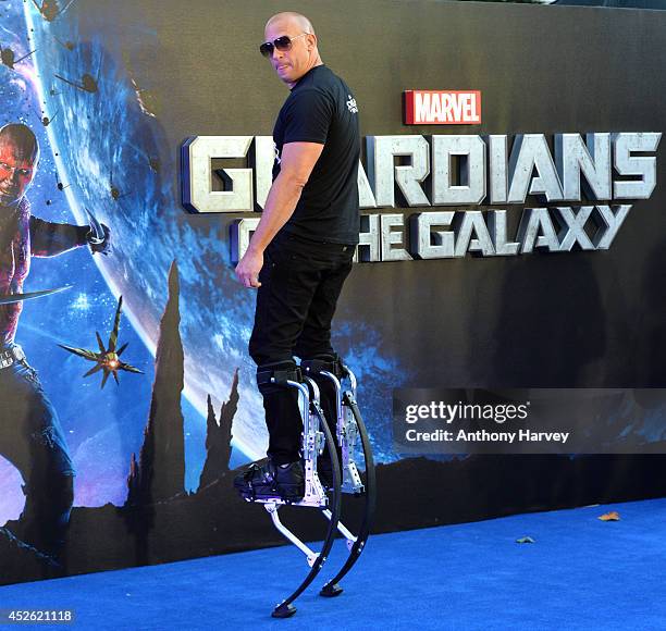 Vin Diesel attends the UK Premiere of "Guardians of the Galaxy" at Empire Leicester Square on July 24, 2014 in London, England.