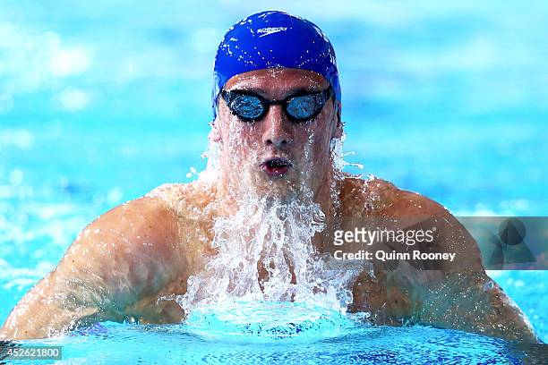 Silver medallist Michael Jamieson of Scotland competes in the Men's 200m Breaststroke Final at Tollcross International Swimming Centre during day one...