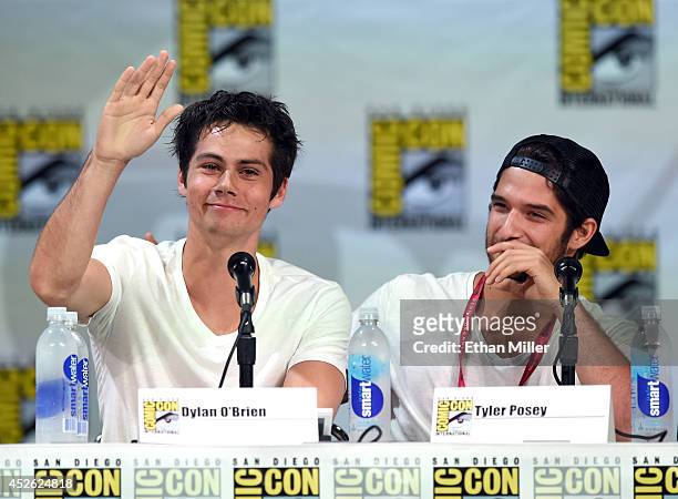 Actors Dylan O'Brien and Tyler Posey attend MTV's "Teen Wolf" panel during Comic-Con International 2014 at the San Diego Convention Center on July...