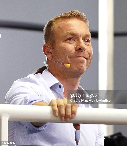 Sir Chris Hoy watches the track cycling in the Sir Chris Hoy Velodrome on day one of 20th Commonwealth Games on July 24, 2014 in Glasgow, Scotland.