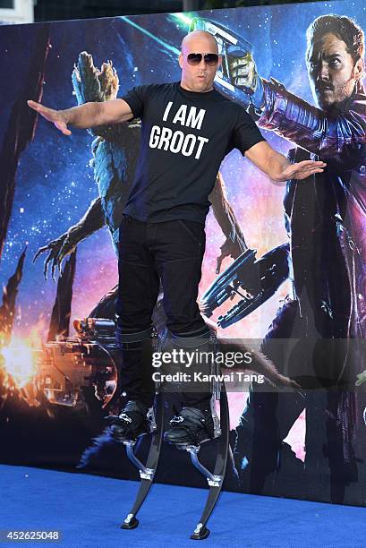 Vin Diesel attends the European Premiere of "Guardians of the Galaxy" at Empire Leicester Square on July 24, 2014 in London, England.