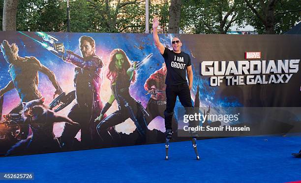 Vin Diesel attends the UK Premiere of "Guardians of the Galaxy" at Empire Leicester Square on July 24, 2014 in London, England.