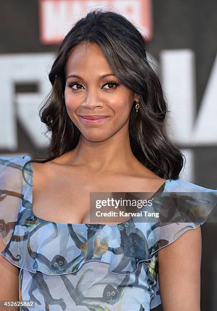 Zoe Saldana attends the European Premiere of "Guardians of the Galaxy" at Empire Leicester Square on July 24, 2014 in London, England.