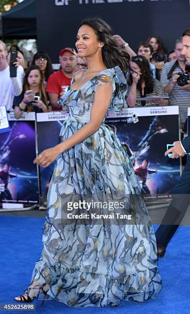 Zoe Saldana attends the European Premiere of "Guardians of the Galaxy" at Empire Leicester Square on July 24, 2014 in London, England.