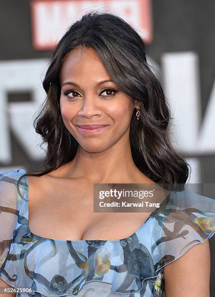 Zoe Saldana attends the European Premiere of "Guardians of the Galaxy" at Empire Leicester Square on July 24, 2014 in London, England.