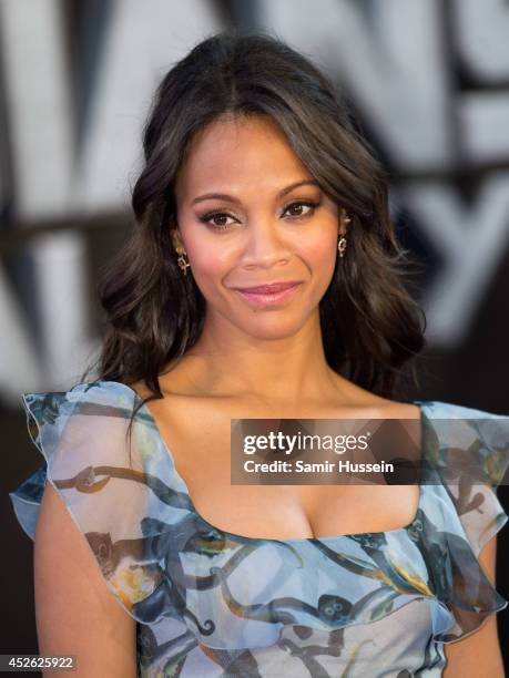 Zoe Saldana attends the UK Premiere of "Guardians of the Galaxy" at Empire Leicester Square on July 24, 2014 in London, England.