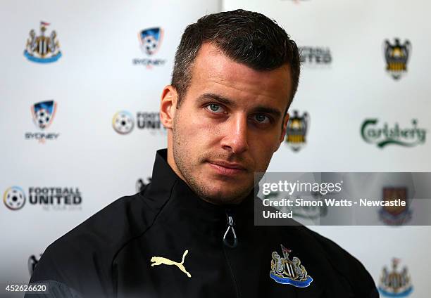 Steven Taylor speaks to media during a Newcastle United press conference at Newtown on July 25, 2014 in Wellington, New Zealand.