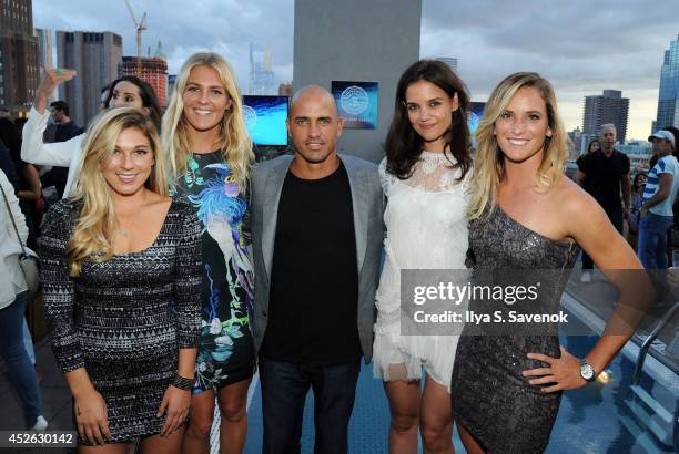 Coco Ho, Stephanie Gilmore, Kelly Slater, Katie Holmes and Courtney Conlogue attend the ASP - The World Surf League cocktail party at The Jimmy at...