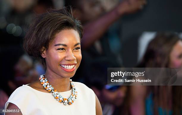 Tolula Adeyemi attends the UK Premiere of "Guardians of the Galaxy" at Empire Leicester Square on July 24, 2014 in London, England.