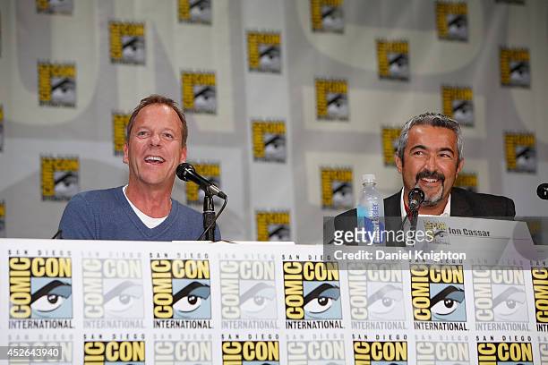 Actor Kiefer Sutherland and producer/writer Jon Cassar attend the "24: Live Another Day" panel during Comic-Con International at San Diego Convention...