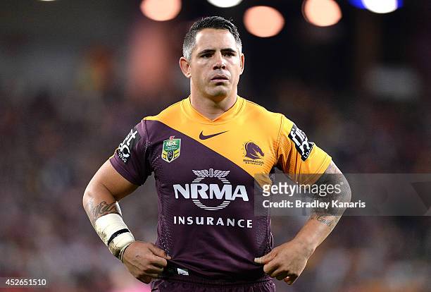 Corey Parker of the Broncos lines up for the kick off during the round 20 NRL match between the Brisbane Broncos and the Melbourne Storm at Suncorp...