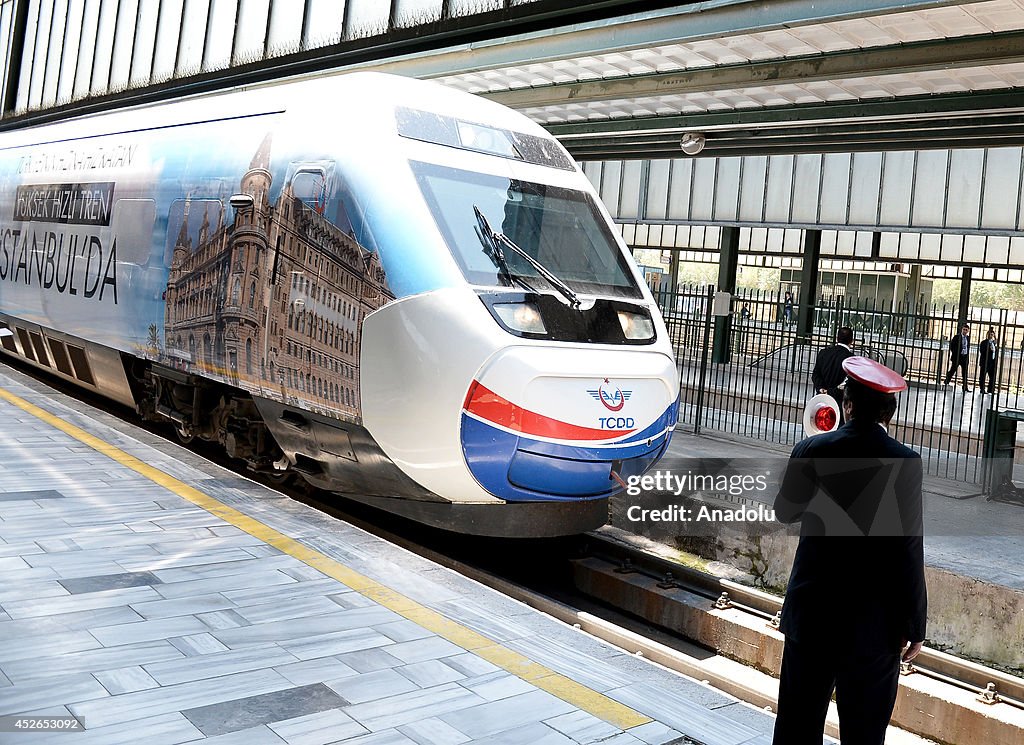 Turkish PM Erdogan in the maiden voyage of Ankara - Istanbul high-speed rail line