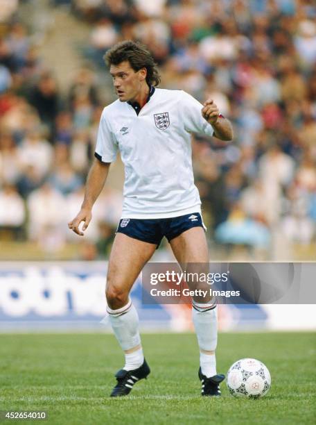 England player Glenn Hoddle in action during an International match between Hungary and England on April 27, 1988 in Hungary.