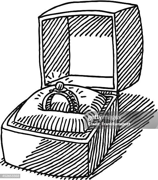 engagement ring jewelry box drawing - engagement ring clipart stock illustrations