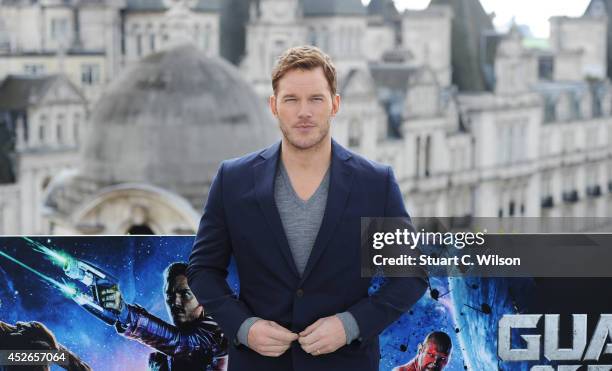 Chris Pratt attends the "Guardians of the Galacy" photocall on July 25, 2014 in London, England.