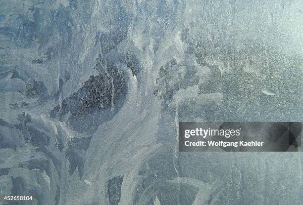 Winter, Ice Crystals Patterned On Frosted Glass.