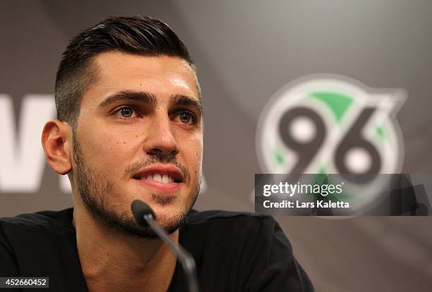 New signing Ceyhun Guelselam is seen during a press conference at HDI Arena on July 25, 2014 in Hanover, Germany.