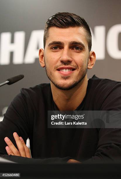 New signing Ceyhun Guelselam is seen during a press conference at HDI Arena on July 25, 2014 in Hanover, Germany.