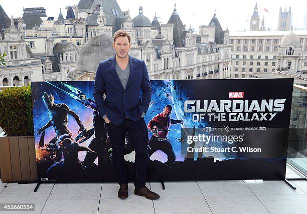 Chris Pratt attends the "Guardians of the Galaxy" photocall on July 25, 2014 in London, England.