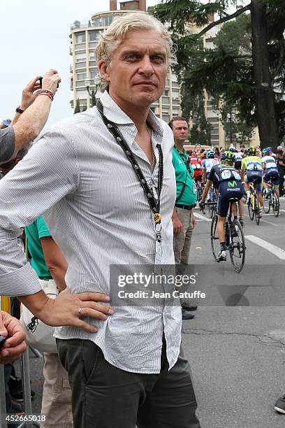 Owner of Team Tinkoff-Saxo, Russian oligarch Oleg Tinkov is seen at the start of stage eighteen of the 2014 Tour de France, a 146 km road stage from...