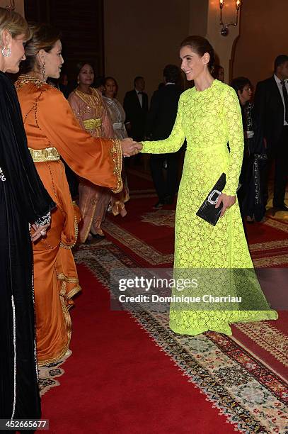 Clotilde Courau is greeted by Princess Lalla Meryem of Morocco and Melita Toscan du Plantier as she attends the Royal Gala Dinner during the 13th...