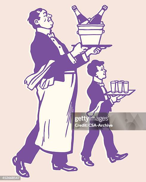 stockillustraties, clipart, cartoons en iconen met two waiters - happy hour vintage