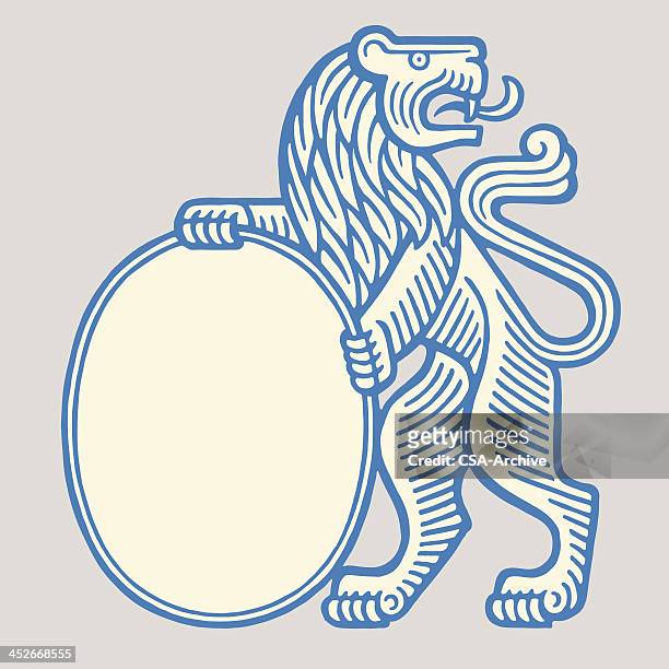 lion standing upright holding a hoop - plastic hoop 幅插畫檔、美工圖案、卡通及圖標