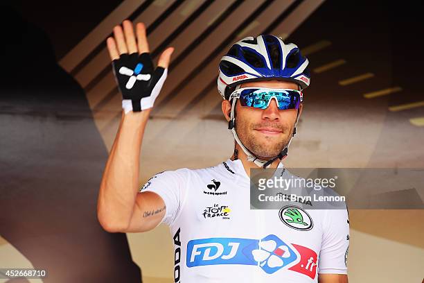 Thibaut Pinot of France and FDJ.fr signs on ahead of the nineteenth stage of the 2014 Tour de France, a 208km stage between Maubourguet Pays du Val...