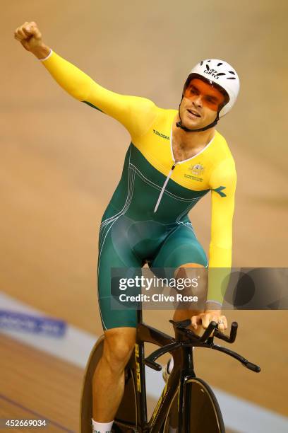 Jack Bobridge of Australia celebrates after winning the Men's 4000m Individual Pursuit Final at the Sir Chris Hoy Velodrome during day two of the...