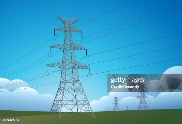 power line tower - electricity pylon stock illustrations