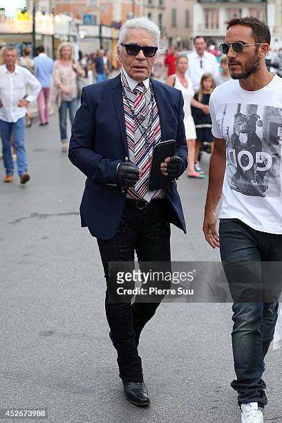 Karl Lagerfeld is seen in the port on July 25, 2014 in Saint, Tropez, France.