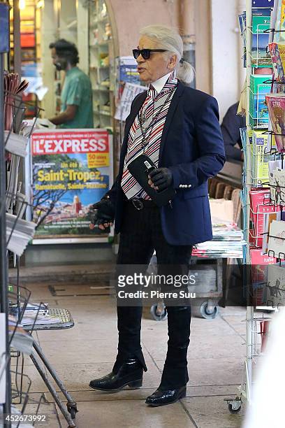 Karl Lagerfeld is seen in the port on July 25, 2014 in Saint, Tropez, France.