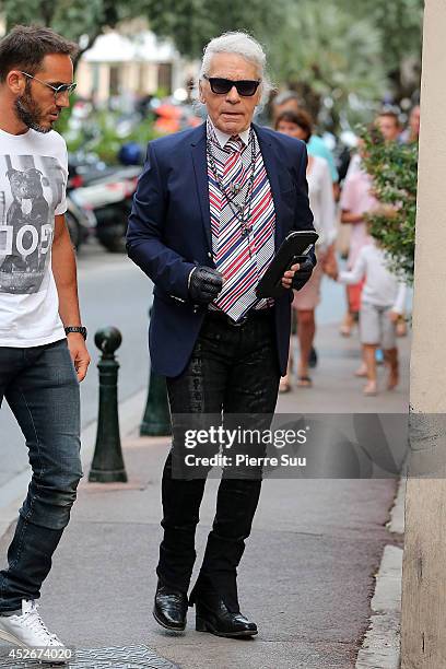 Karl Lagerfeld is seen in the port on July 25, 2014 in Saint, Tropez, France.