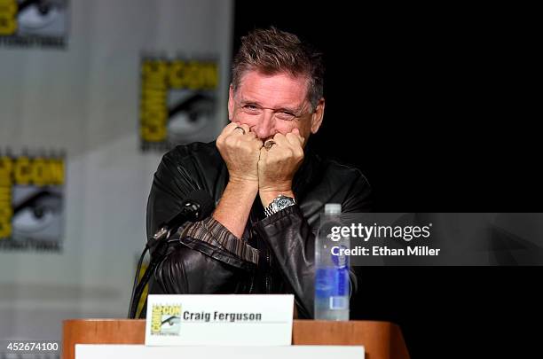 Television personality Craig Ferguson reacts as he moderates CBS' "The Big Bang Theory" panel at the San Diego Convention Center after he made fun of...