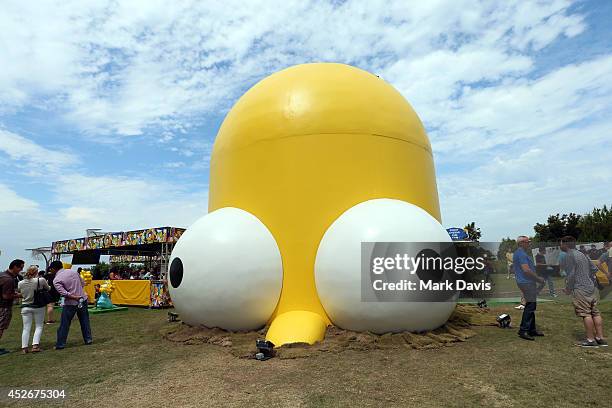 General view of the FXX and "The Simpsons" take over Bayfront Park with "Homer's Dome" during Comic-Con International 2014 at Hilton Bayfront on July...