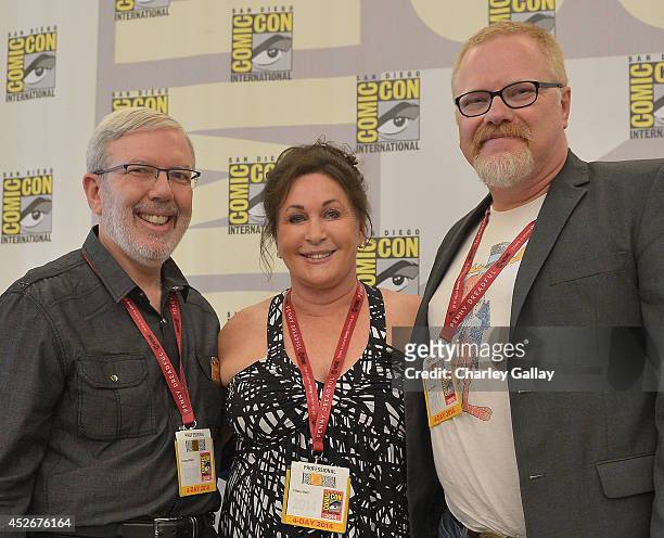 Film critic Leonard Maltin, Bullwinkle Studios president Tiffany Ward, and director Gary Trousdale attend the "Rocky And Bullwinkle" U.S. Premiere &...